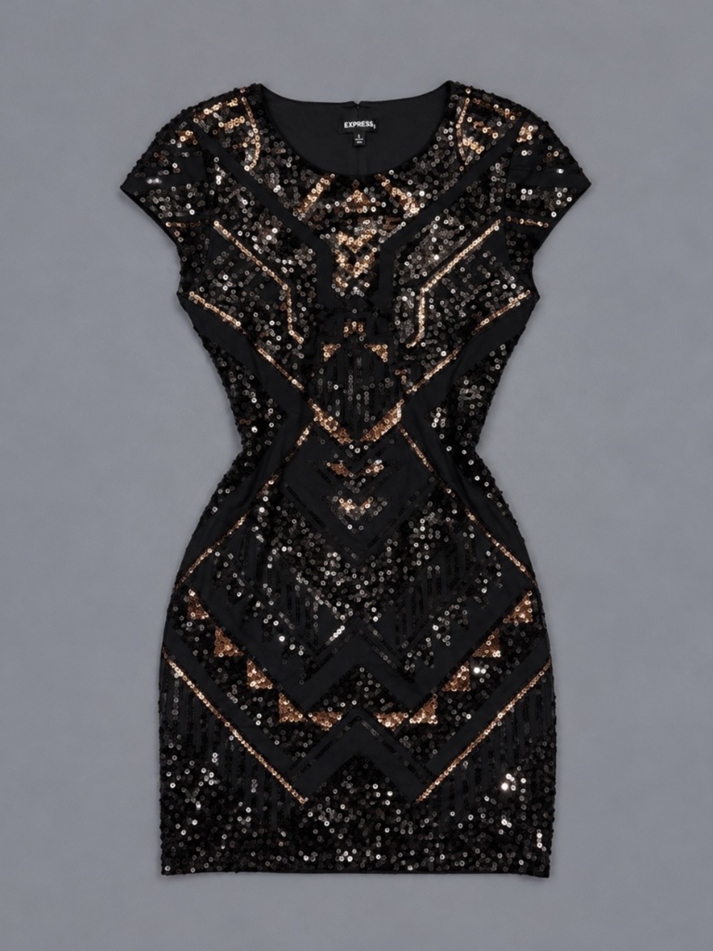 Express Black & Gold Sequin Bodycon Dress – XS